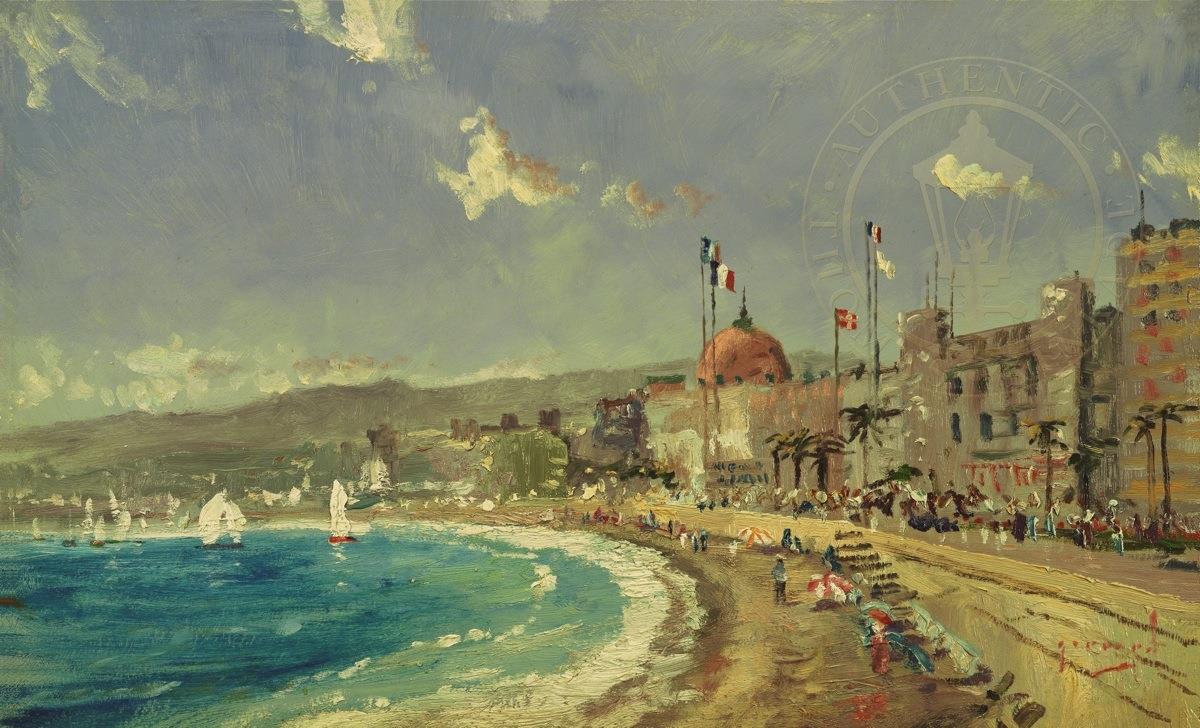 La plage de Nice Robert Girrard Thomas Kinkade Peintures à l'huile